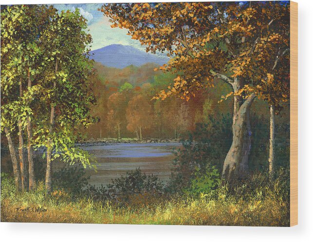 Landscape Wood Print featuring the painting Mountain Pond by Frank Wilson