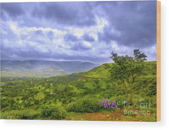 Landscape Wood Print featuring the photograph Mountain View by Charuhas Images