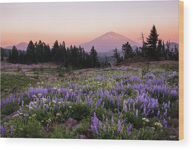Landscape Wood Print featuring the photograph Mt. Bachelor Summer Sunset by Russell Wells