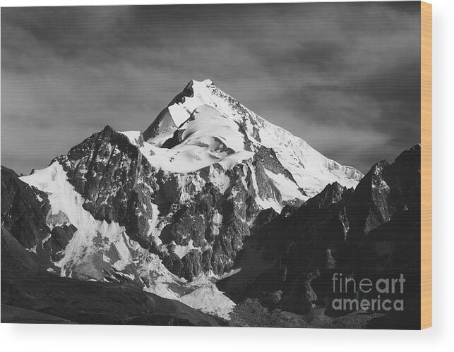 Huayna Potosi Wood Print featuring the photograph Mt Huayna Potosi in Monochrome by James Brunker