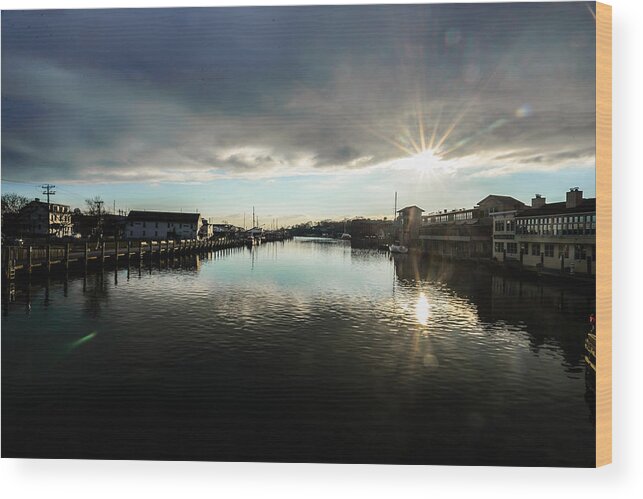 Sunset Wood Print featuring the photograph Mystic River by Robert McKay Jones