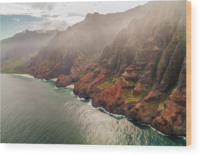 Na Pali Coast Pacific Ocean Kauai Island Hawaii Seascape Wood Print featuring the photograph Na Pali Coast 4 - Kauai Hawaii by Brian Harig