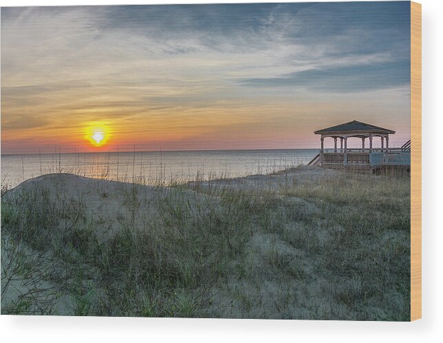 Nags Head Wood Print featuring the photograph Nags Head Sunrise with Gazebo by WAZgriffin Digital