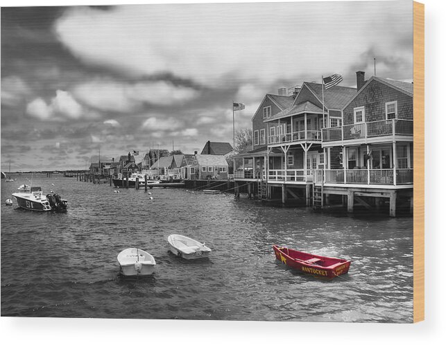 Nantucket Harbor Wood Print featuring the photograph Nantucket Harbor - Safe Harbor Series 51BW by Carlos Diaz