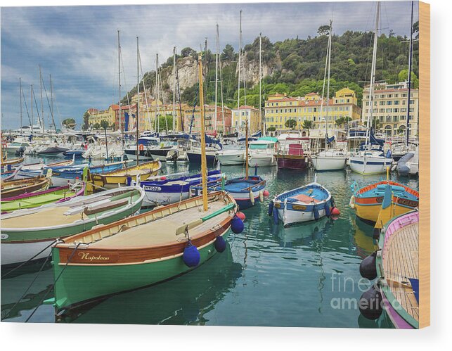 Castle Hill Wood Print featuring the photograph Napoleon's Boat in Nice Harbor, France 2 by Liesl Walsh