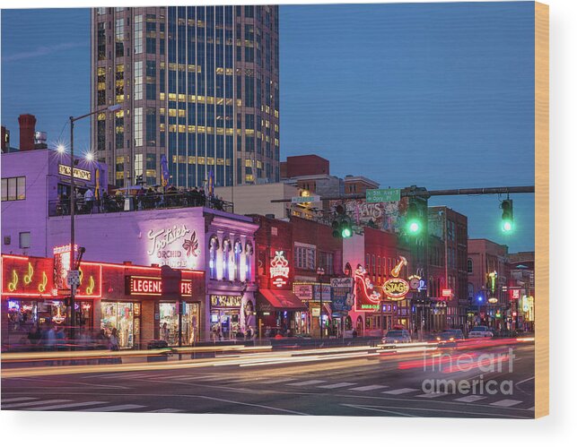 Nashville Wood Print featuring the photograph Nashville - Broadway Street by Brian Jannsen