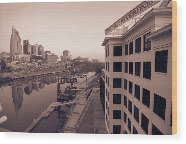 Nashville Wood Print featuring the photograph Nashville Monochrome Skyline by Gregory Ballos