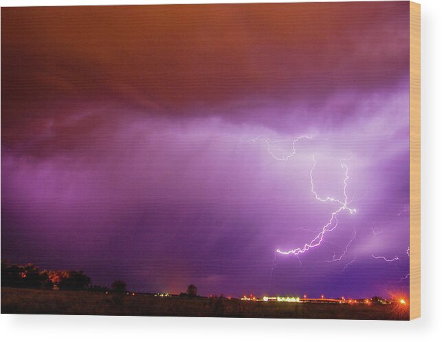 Nebraskasc Wood Print featuring the photograph Nasty But Awesome Late Night Lightning 007 by NebraskaSC