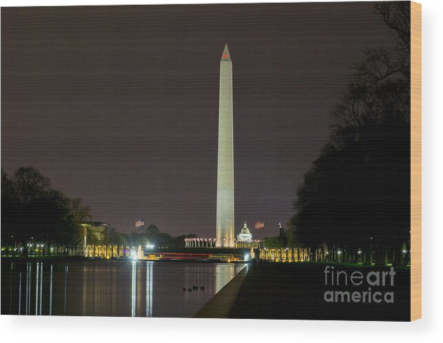 Us Flag Wood Print featuring the photograph National Mall at Night by Angela DeFrias