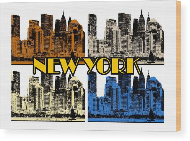 New-york Wood Print featuring the digital art New York 4 color by Piotr Dulski