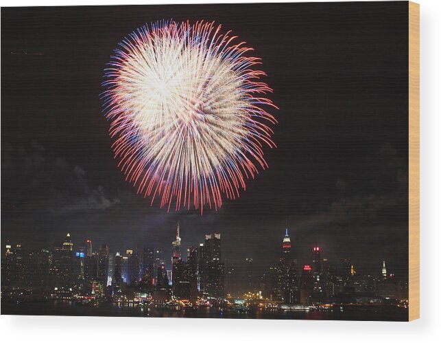 4th Wood Print featuring the photograph New York City Fireworks by Elena Ingram