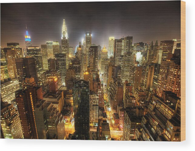 New York City Skyline Wood Print featuring the photograph New York City Night by Shawn Everhart