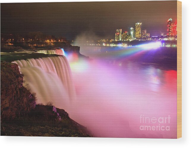 Niagara Falls Wood Print featuring the photograph Niagara Falls at Night by Jennifer Ludlum