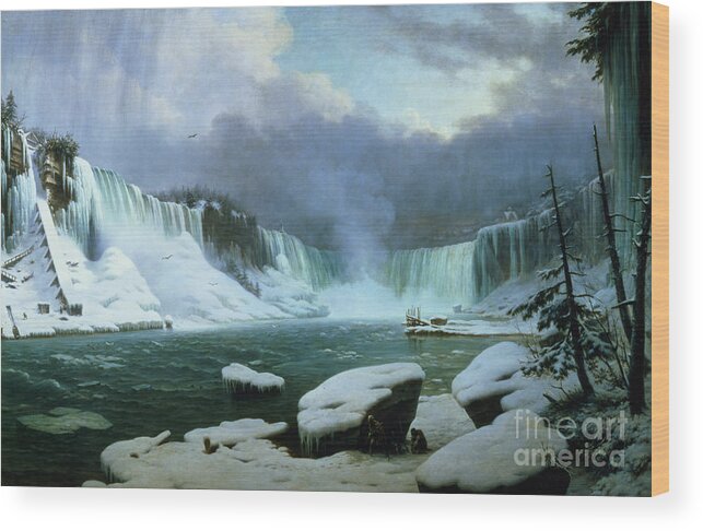 Niagara Falls By Hippolyte Victor Valentin Sebron Wood Print featuring the painting Niagara Falls by Hippolyte Victor Valentin Sebron