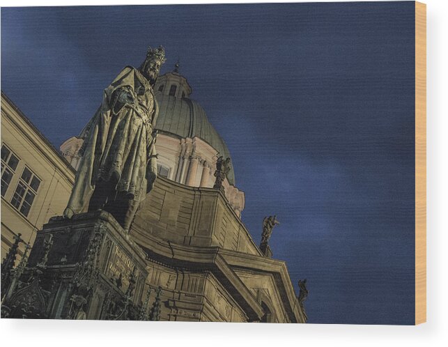 Prague Wood Print featuring the photograph Night at the foot of St. Charles Bridge by Matthew Wolf