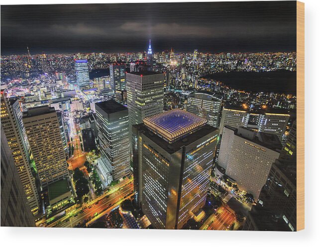Cityscape Wood Print featuring the photograph Night at Tokyo Metropolitan Government Building by Craig Szymanski