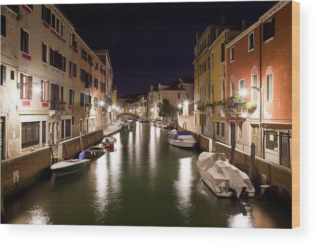 Venezia Wood Print featuring the photograph Night Canal by Marco Missiaja
