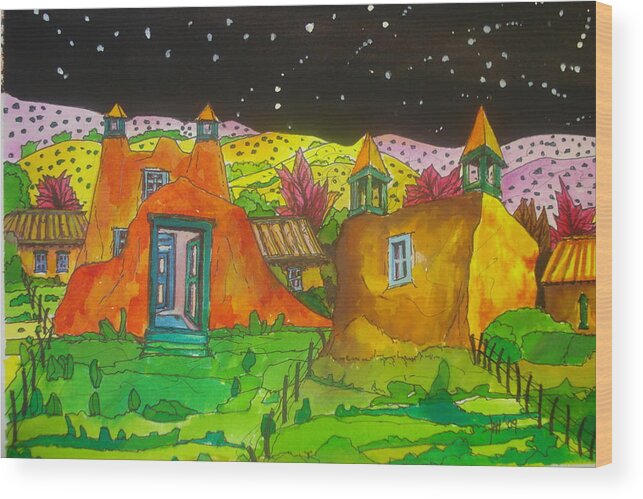 Southwest Night Landscape Wood Print featuring the painting Southwest #1 by Jeff Knott