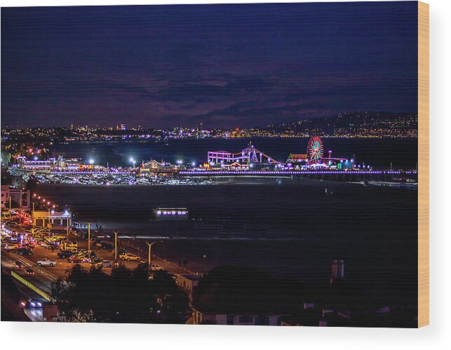 Sunset Wood Print featuring the photograph Nite Life on the Pier by Gene Parks
