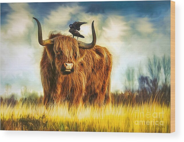 Cow Wood Print featuring the painting No Crow About It by Tina LeCour