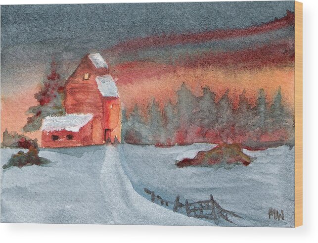 Sunset Wood Print featuring the painting North Dakota Sunset by Marsha Woods