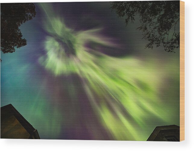 Astrophotography Wood Print featuring the photograph Northern Lights in the CIty Overhead 08 by Jakub Sisak