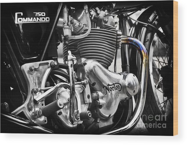 Norton Wood Print featuring the photograph Norton Commando 750cc Cafe Racer Engine by Tim Gainey