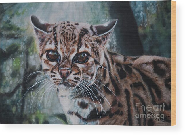 Margay Wood Print featuring the painting Not Today by Lachri