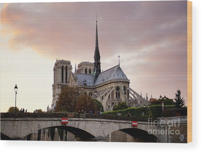 Notredame Cathedral Wood Print featuring the photograph Notre Dame Cathedral sunset by Ivy Ho