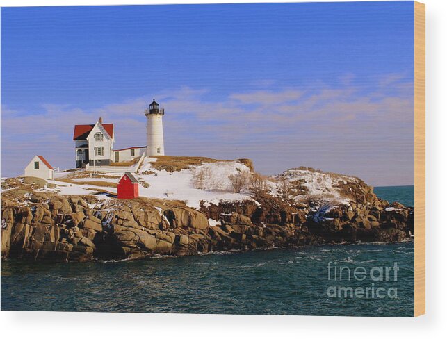 Maine Wood Print featuring the photograph Nubble Light In Winter by Lennie Malvone