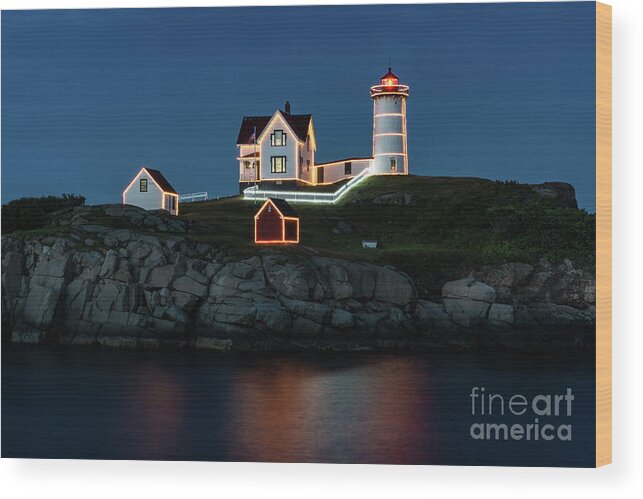 Nubble Lighthouse Wood Print featuring the photograph Nubble Lighthouse Christmas in July by Craig Shaknis