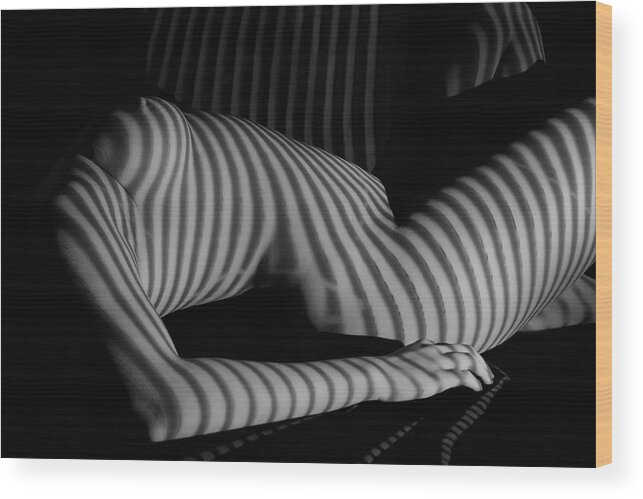 Nude Wood Print featuring the photograph Nude with stripe by Kiran Joshi