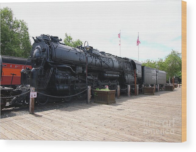 Locomotive Wood Print featuring the photograph Number 5021 Old Town Sacramento Santa Fe Steam Locomitive Engine by Christiane Schulze Art And Photography