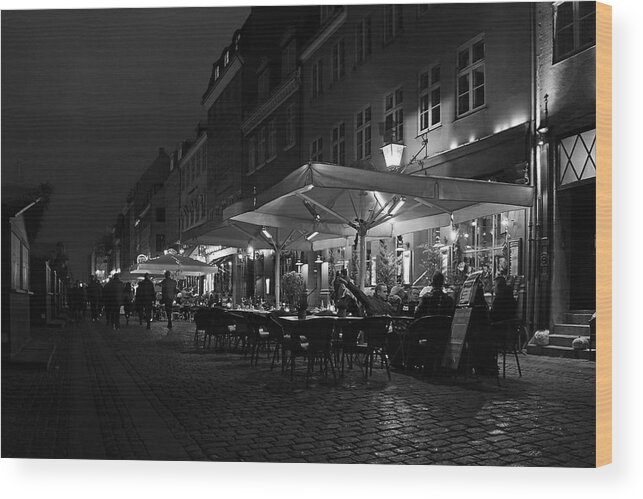 Nyhavn Wood Print featuring the photograph Nyhavn at night by Inge Riis McDonald