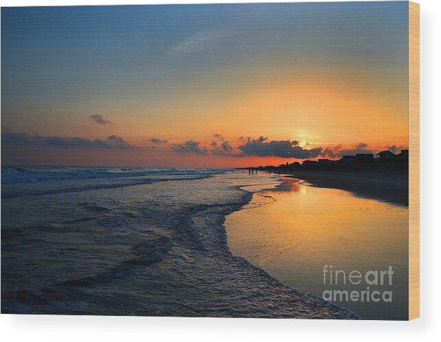 Oak Island Wood Print featuring the photograph Oak Island Sunset Reflections by Amy Lucid