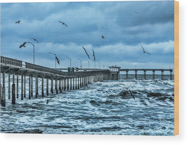 Ocean Beach Fishing Pier Wood Print featuring the digital art Ocean Beach Fishing Pier by Daniel Hebard