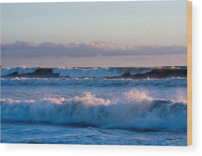 Ocean Wood Print featuring the photograph Ocean Waves At Dusk by Dina Calvarese
