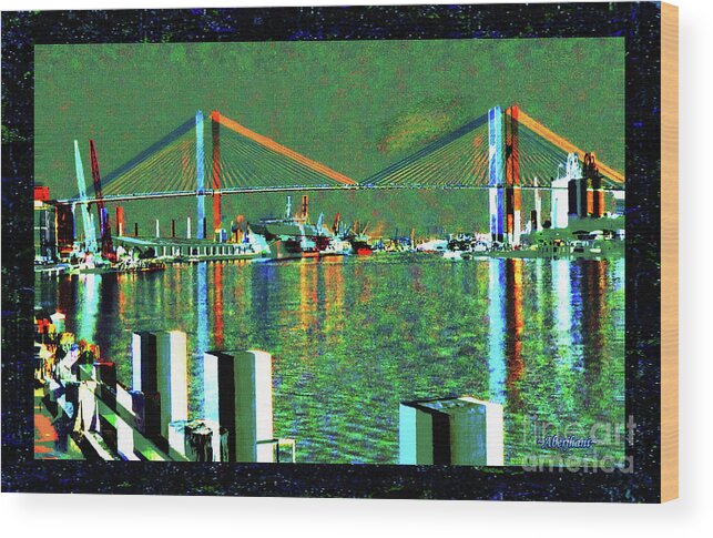 Beautiful Bridges Wood Print featuring the mixed media Of Time and the Savannah River Bridge by Aberjhani