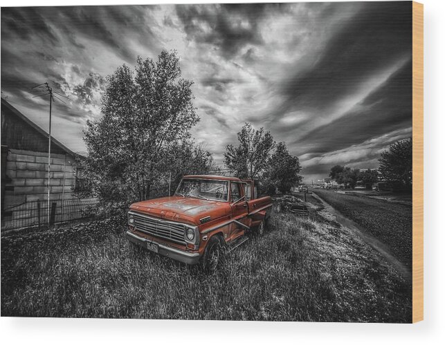 Sky Wood Print featuring the photograph Ol Red Ford Truck by Christopher Thomas
