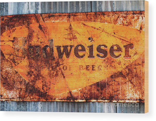 Old Wood Print featuring the photograph Old Budweiser Sign by M G Whittingham
