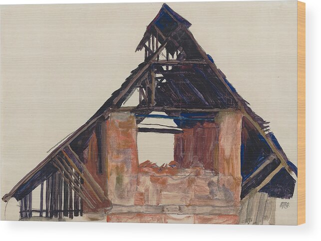 Egon Schiele Wood Print featuring the drawing Old Gable by Egon Schiele