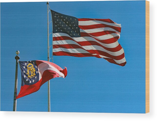Flags Wood Print featuring the photograph Old Glory - Georgia -They Fly Proud by DB Hayes