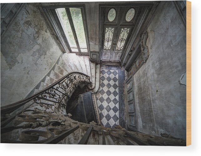 Chateau Faisans France Wood Print featuring the photograph Old piano in deserted castle - architectual heritage by Dirk Ercken