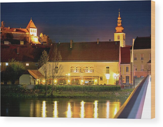 Slovenia Wood Print featuring the photograph Old Town of Ptuj evening riverfront view by Brch Photography