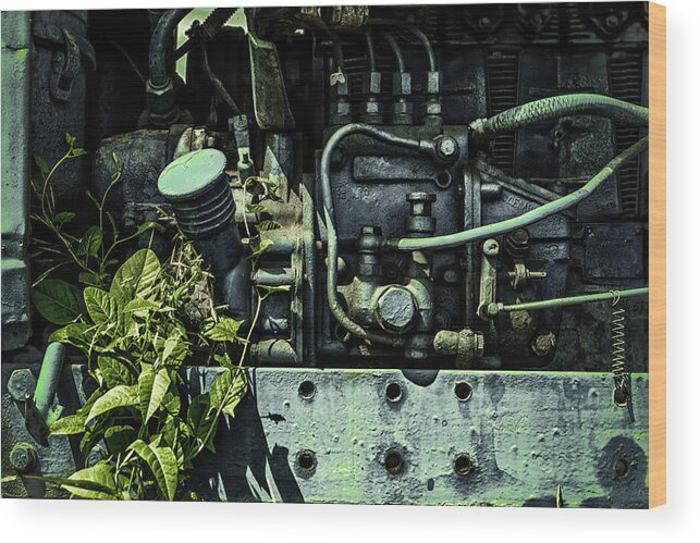 Old Tractor Engine Wood Print featuring the photograph Old Tractor Weed Engine in Blue by John Williams