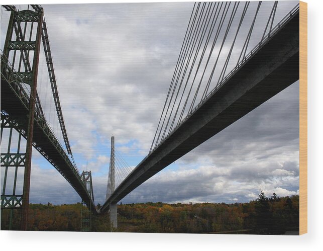 Penobscot Narrows Bridge Wood Print featuring the photograph Old Vs New by Greg DeBeck