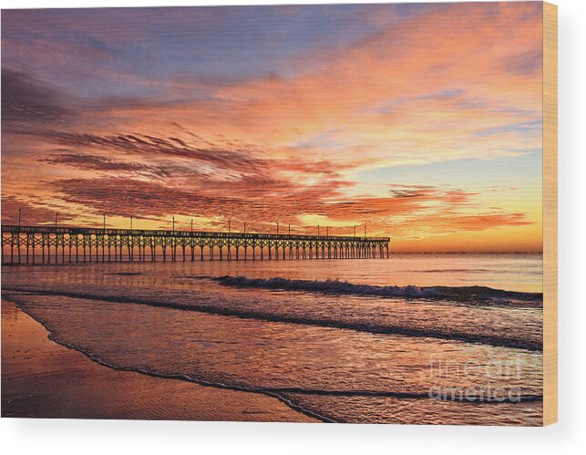 Surf City Wood Print featuring the photograph Orange Pier by DJA Images