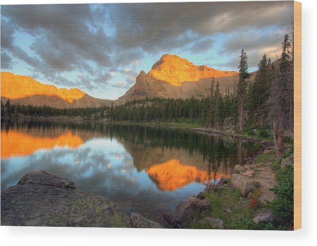 Landscape Wood Print featuring the photograph Ostler Lake and Peak by Brett Pelletier