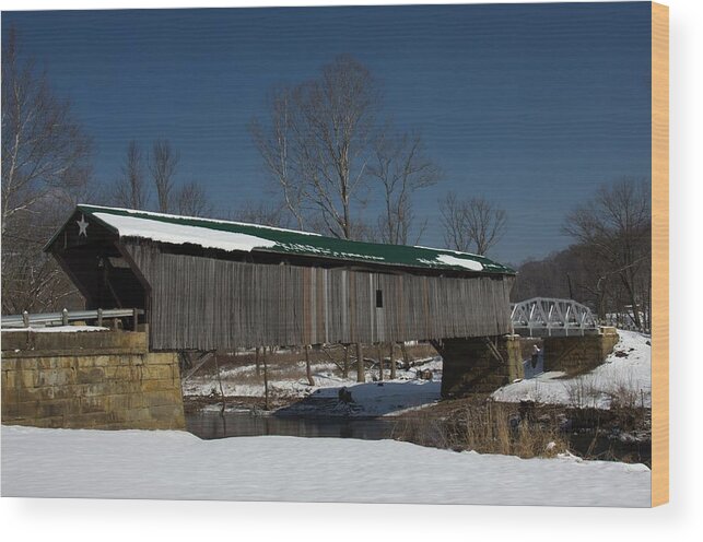 Historic Wood Print featuring the photograph Otway Covered Bridge Winter by Kevin Craft