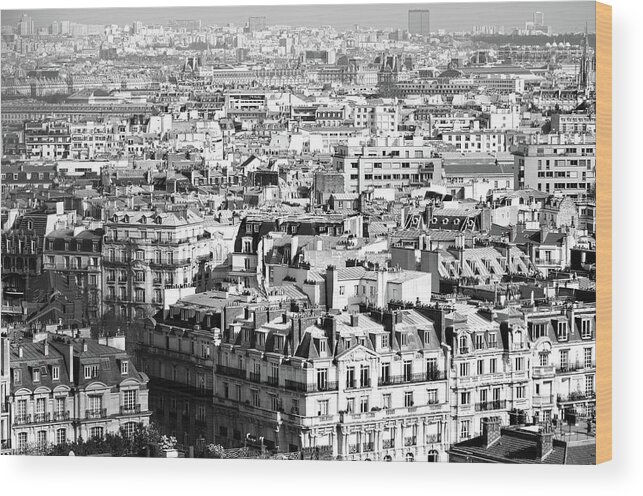 Travelpixpro Wood Print featuring the photograph Over Paris Rooftops Black and White by Shawn O'Brien